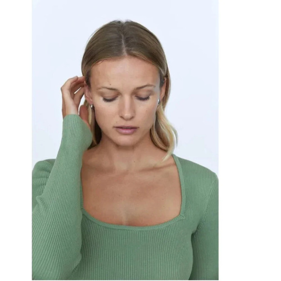 Zara Knit Long Sleeve Midi Dress Green Size Medium - Picture 3 of 8